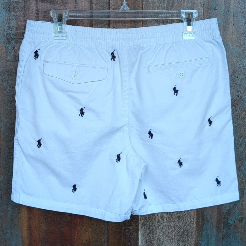 Polo Ralph Lauren White Cotton Chino Preppy Shorts w/ Navy Pony Print - Boys 20 - Picture 2 of 5